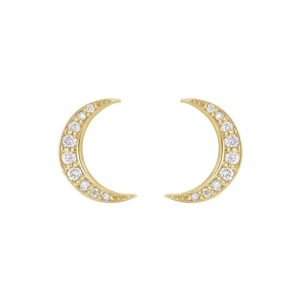 Diamond Crescent Moon Stud Earrings