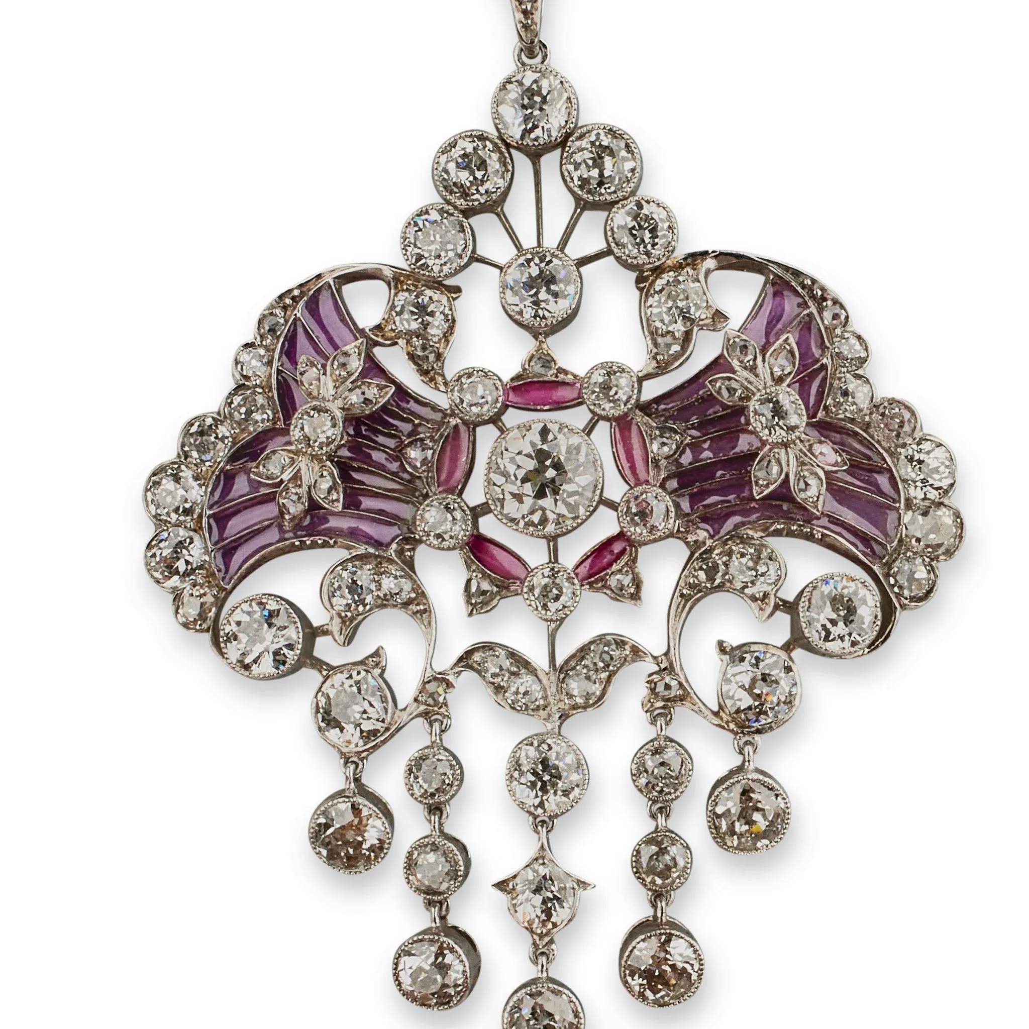 Edwardian Diamond and Plique-??-jour Enamel Pendant Necklace