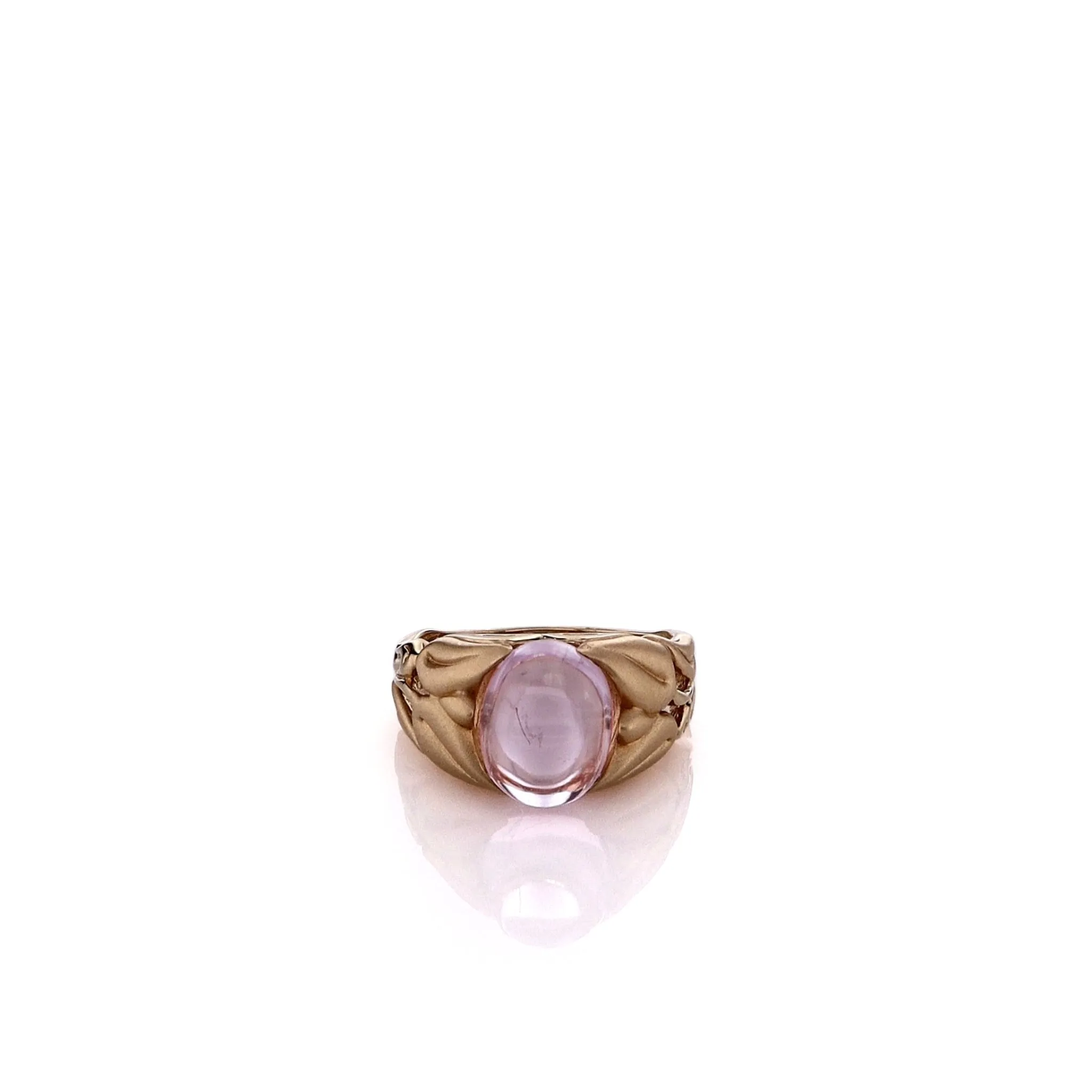Estate 14k Yellow Gold Floral Shank Design Pink Cabochon Kunzite Ring