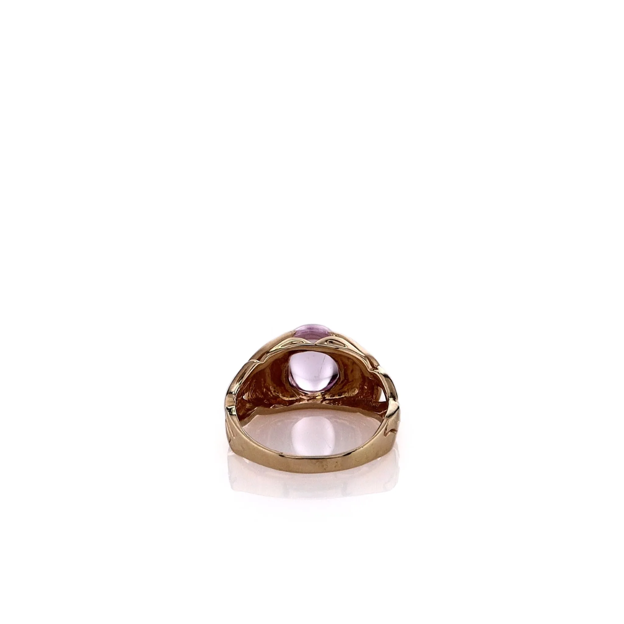 Estate 14k Yellow Gold Floral Shank Design Pink Cabochon Kunzite Ring