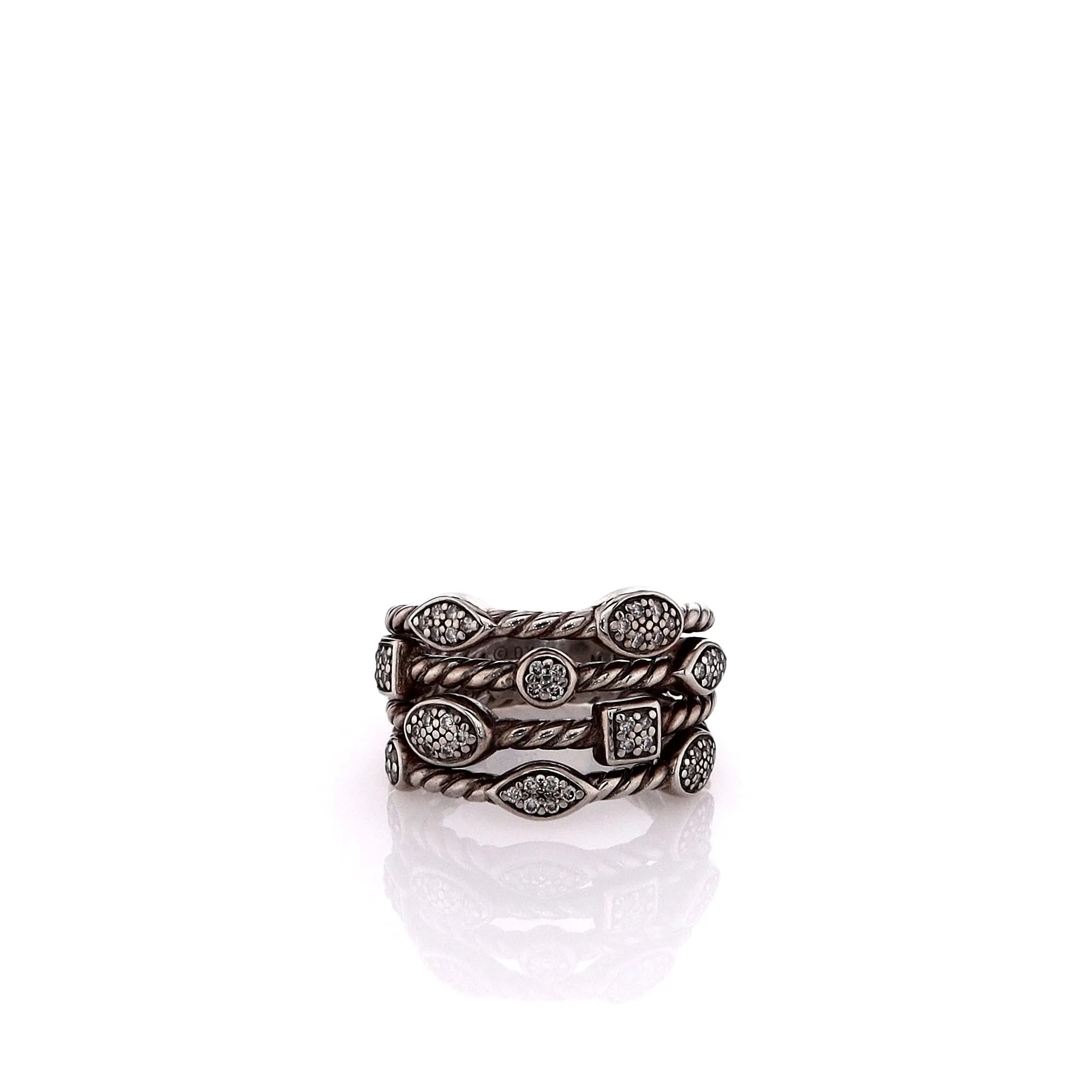Estate David Yurman Sterling Silver 4 Row Diamond Confetti Ring