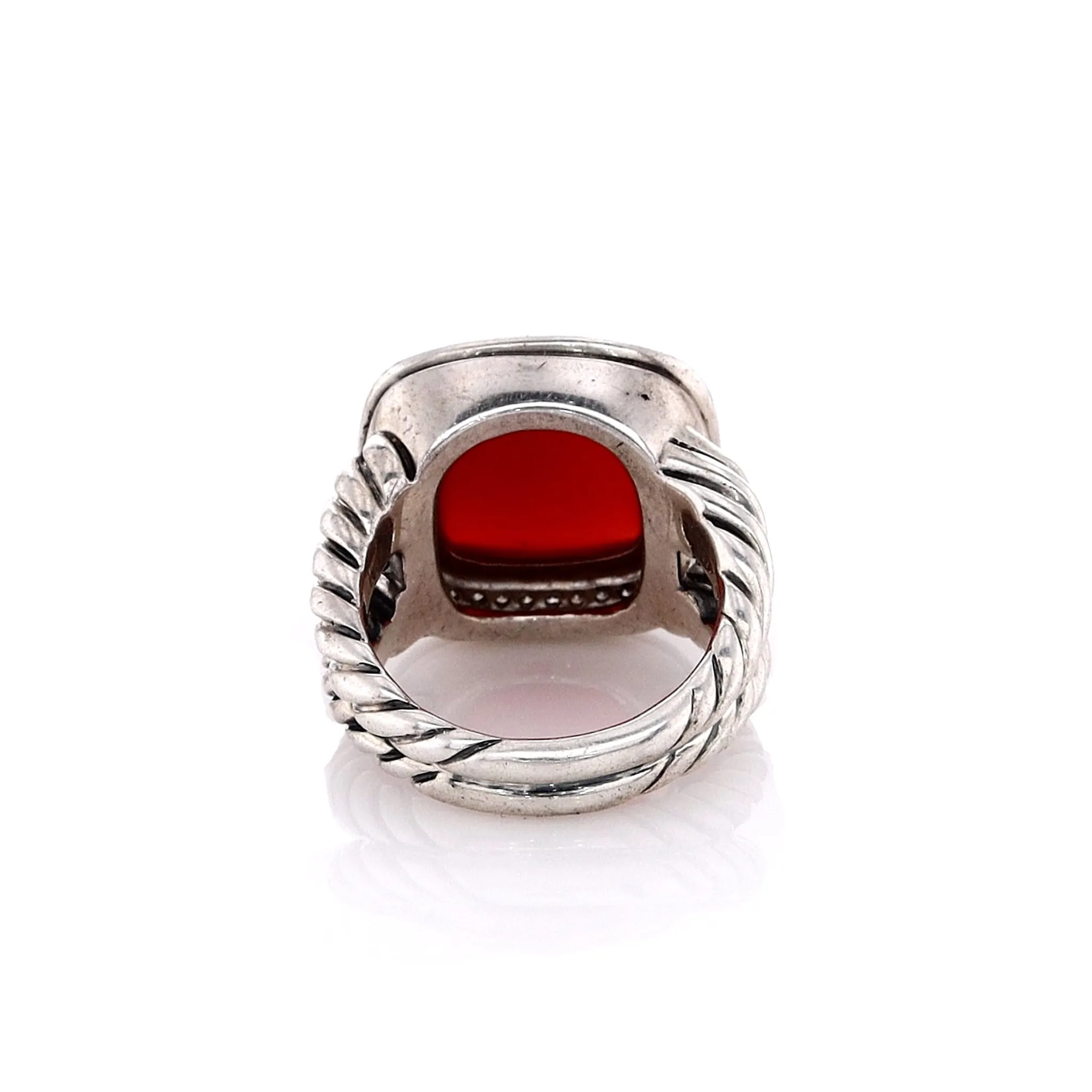Estate David Yurman Sterling Silver Cabochon Carnelian Diamond Split Shank Ring