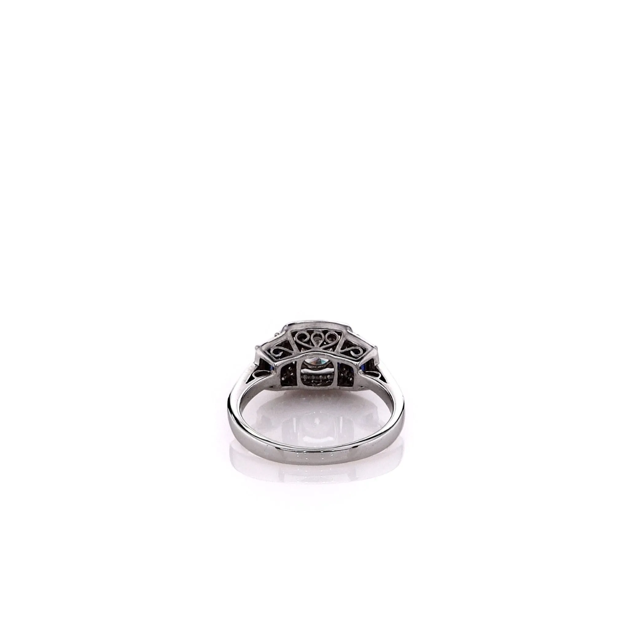 Estate Simon G 18 Karat White Gold Diamond and Sapphire Milgrain Ring