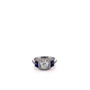 Estate Simon G 18 Karat White Gold Diamond and Sapphire Milgrain Ring