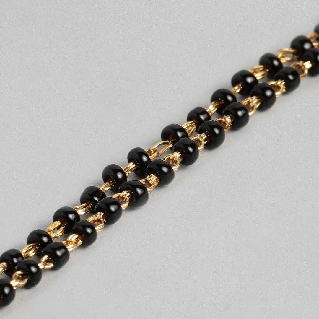 Estele Gold Plated Stylish Personalized "R" Letter Mangalsutra Charm Bracelet with Black Beads for Women