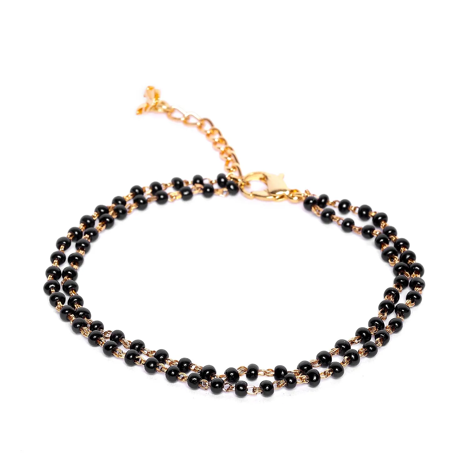 Estele Gold Plated Stylish Personalized "R" Letter Mangalsutra Charm Bracelet with Black Beads for Women