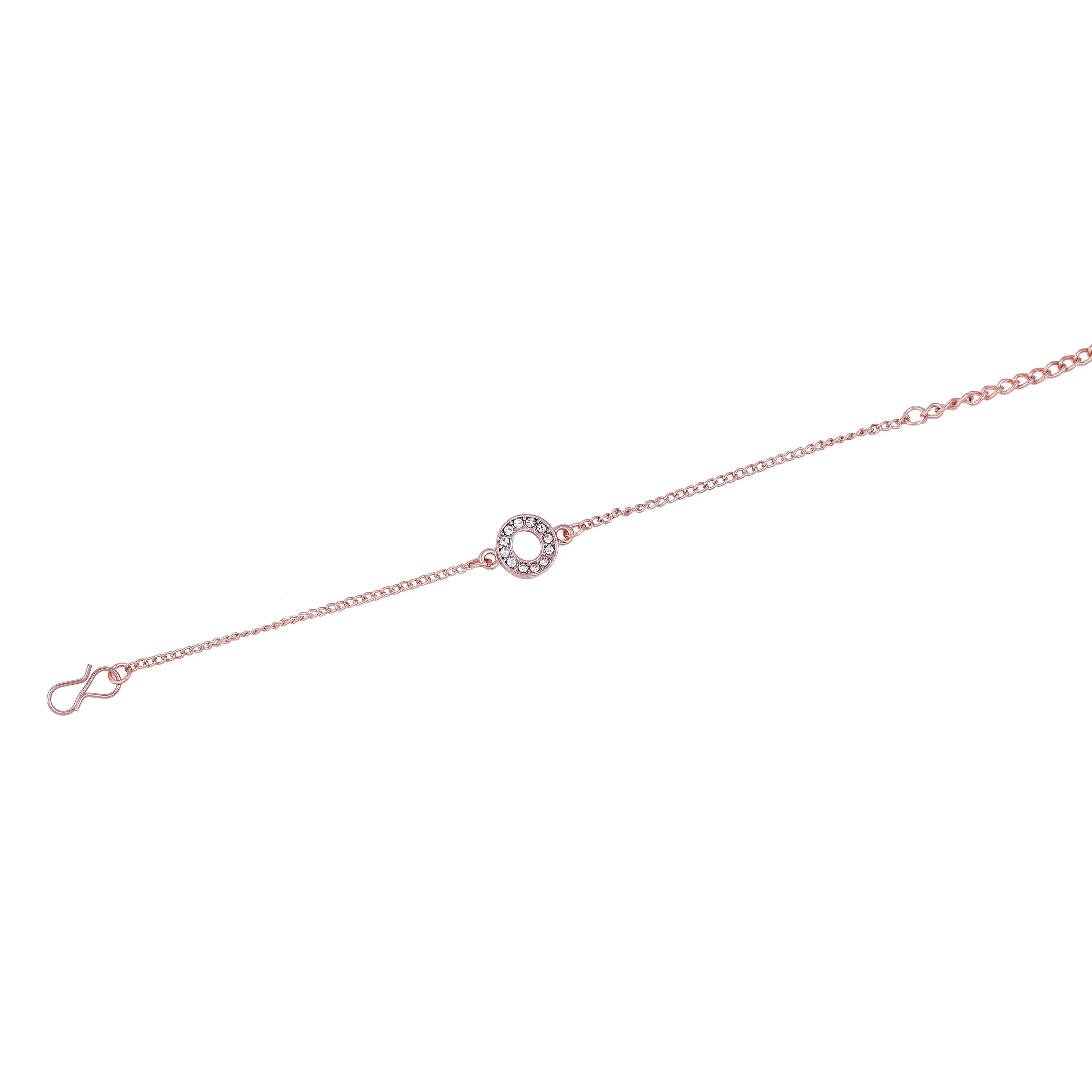 Estele Rose Gold Plated Captivating Medium 'O' Letter Bracelet with Crystals for Women