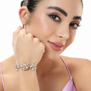 Estele Rosegold Plated Floral-Inspired Mint Green Beaded Adjustable Varya Bracelet|A Graceful Accessory for Modern Women