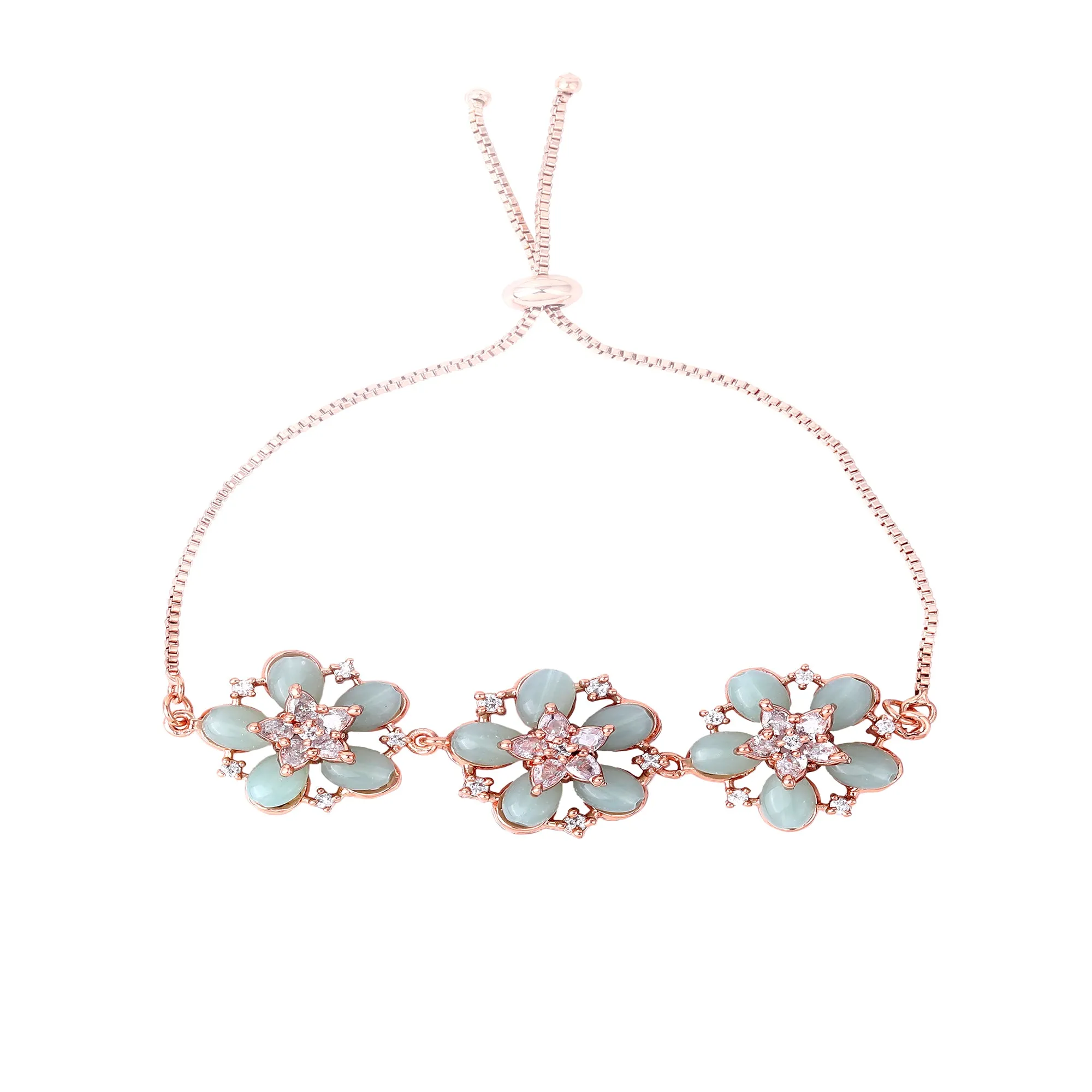 Estele Rosegold Plated Floral-Inspired Mint Green Beaded Adjustable Varya Bracelet|A Graceful Accessory for Modern Women