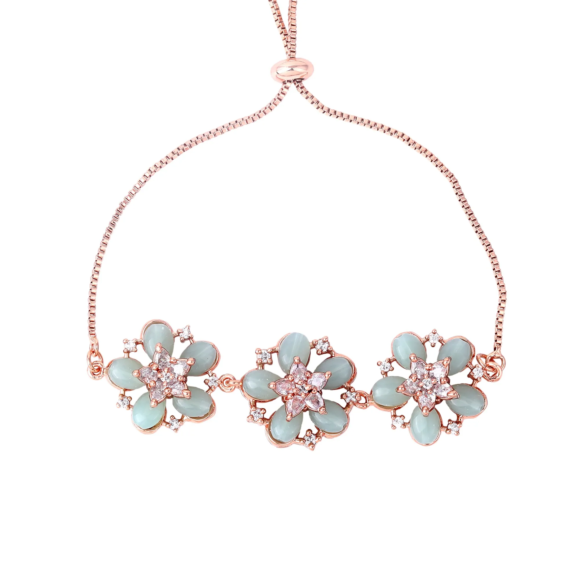 Estele Rosegold Plated Floral-Inspired Mint Green Beaded Adjustable Varya Bracelet|A Graceful Accessory for Modern Women