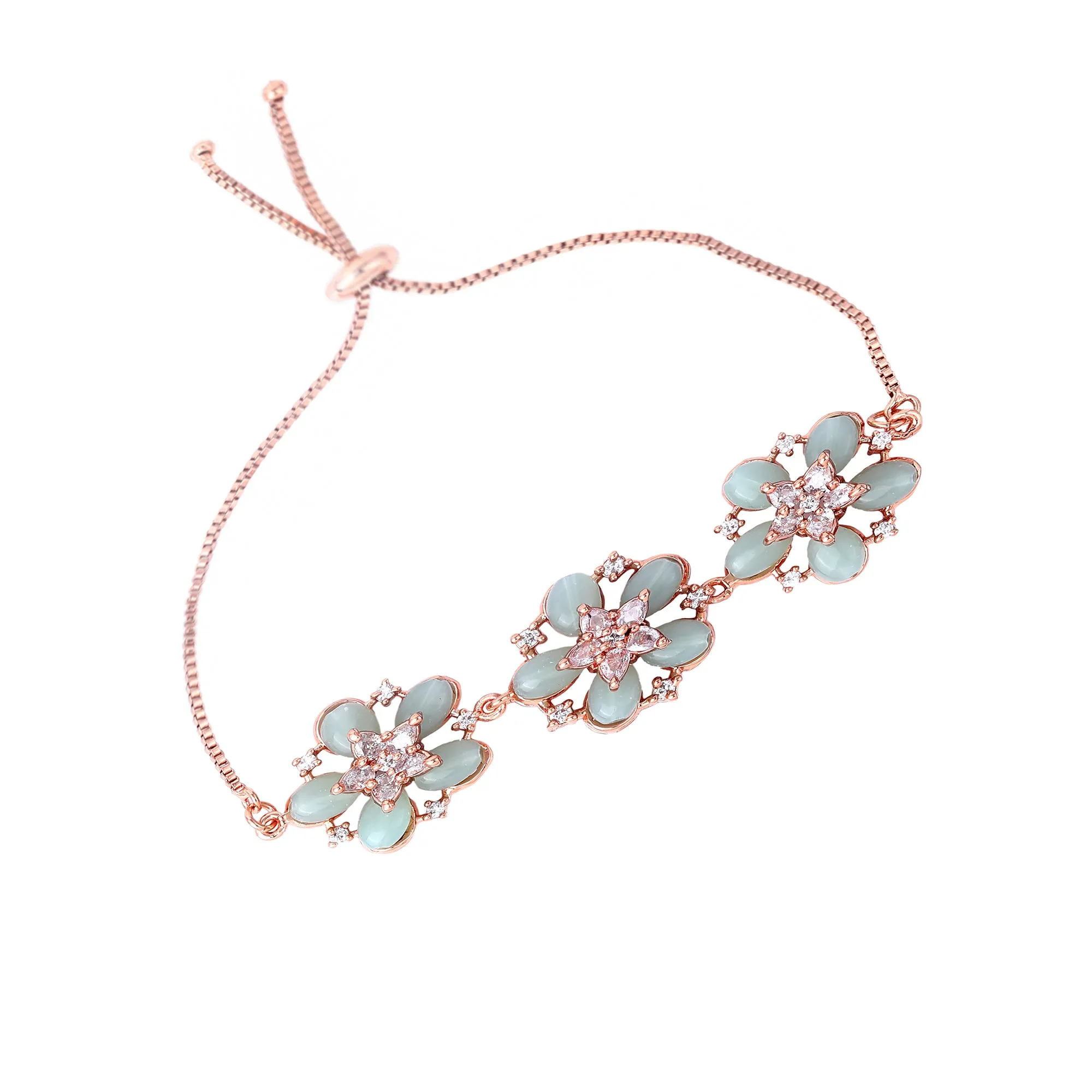 Estele Rosegold Plated Floral-Inspired Mint Green Beaded Adjustable Varya Bracelet|A Graceful Accessory for Modern Women