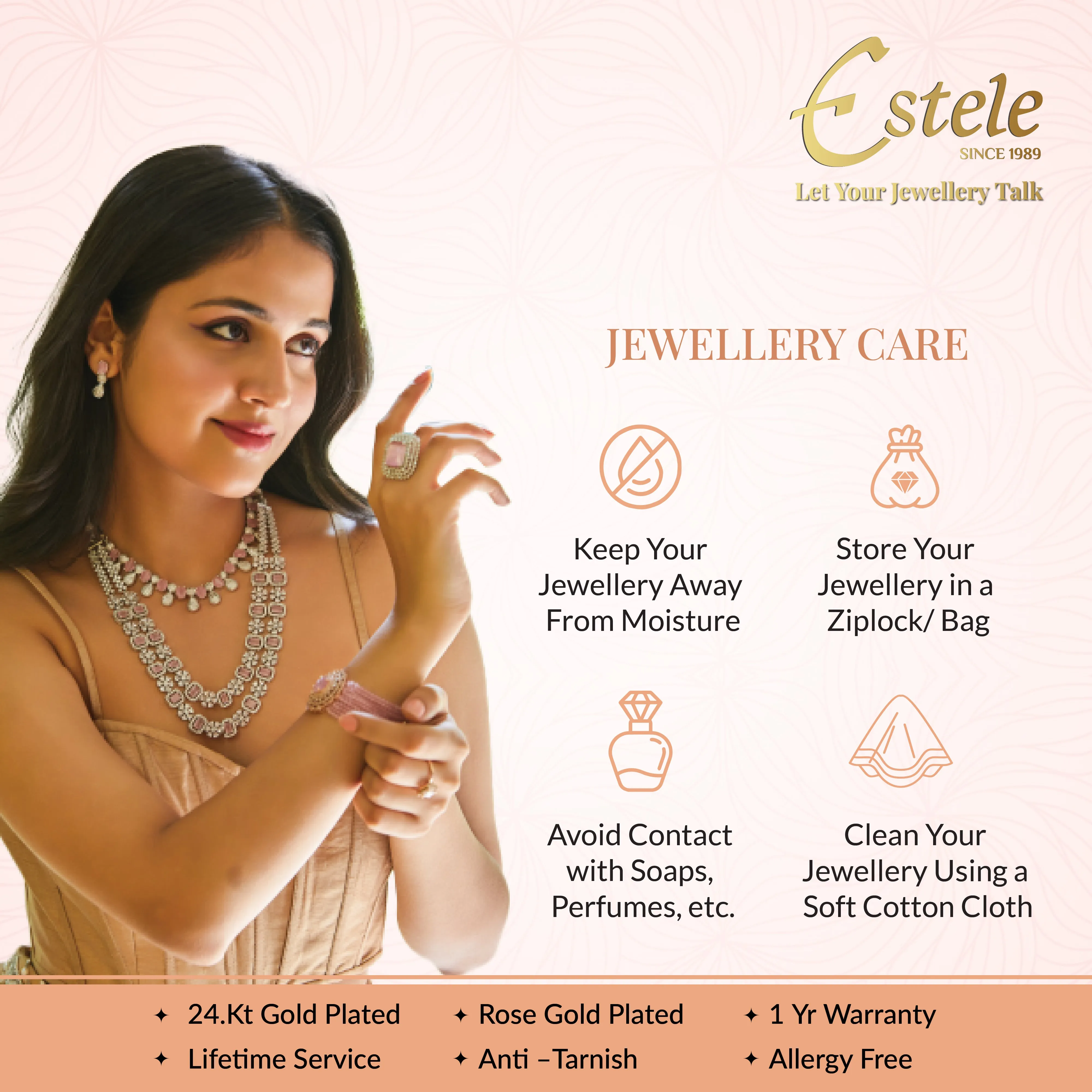 Estele Rosegold Plated Floral-Inspired Mint Green Beaded Adjustable Varya Bracelet|A Graceful Accessory for Modern Women