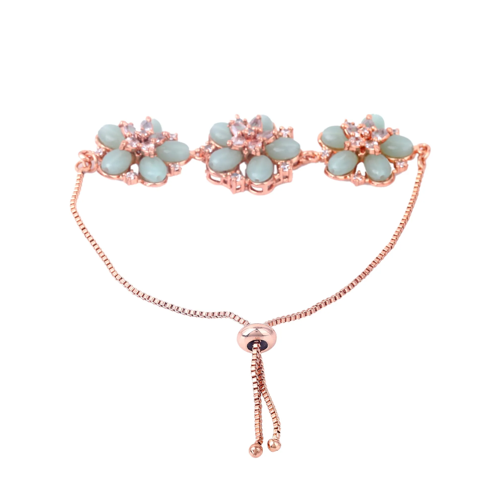 Estele Rosegold Plated Floral-Inspired Mint Green Beaded Adjustable Varya Bracelet|A Graceful Accessory for Modern Women