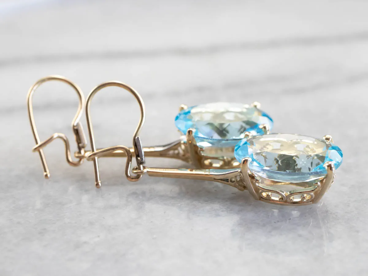 Floral Two Tone Gold Topaz Drop Earrings