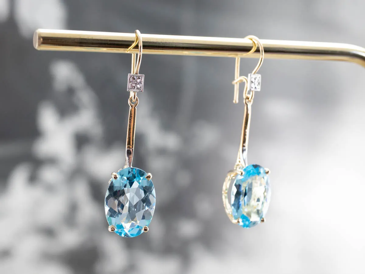 Floral Two Tone Gold Topaz Drop Earrings