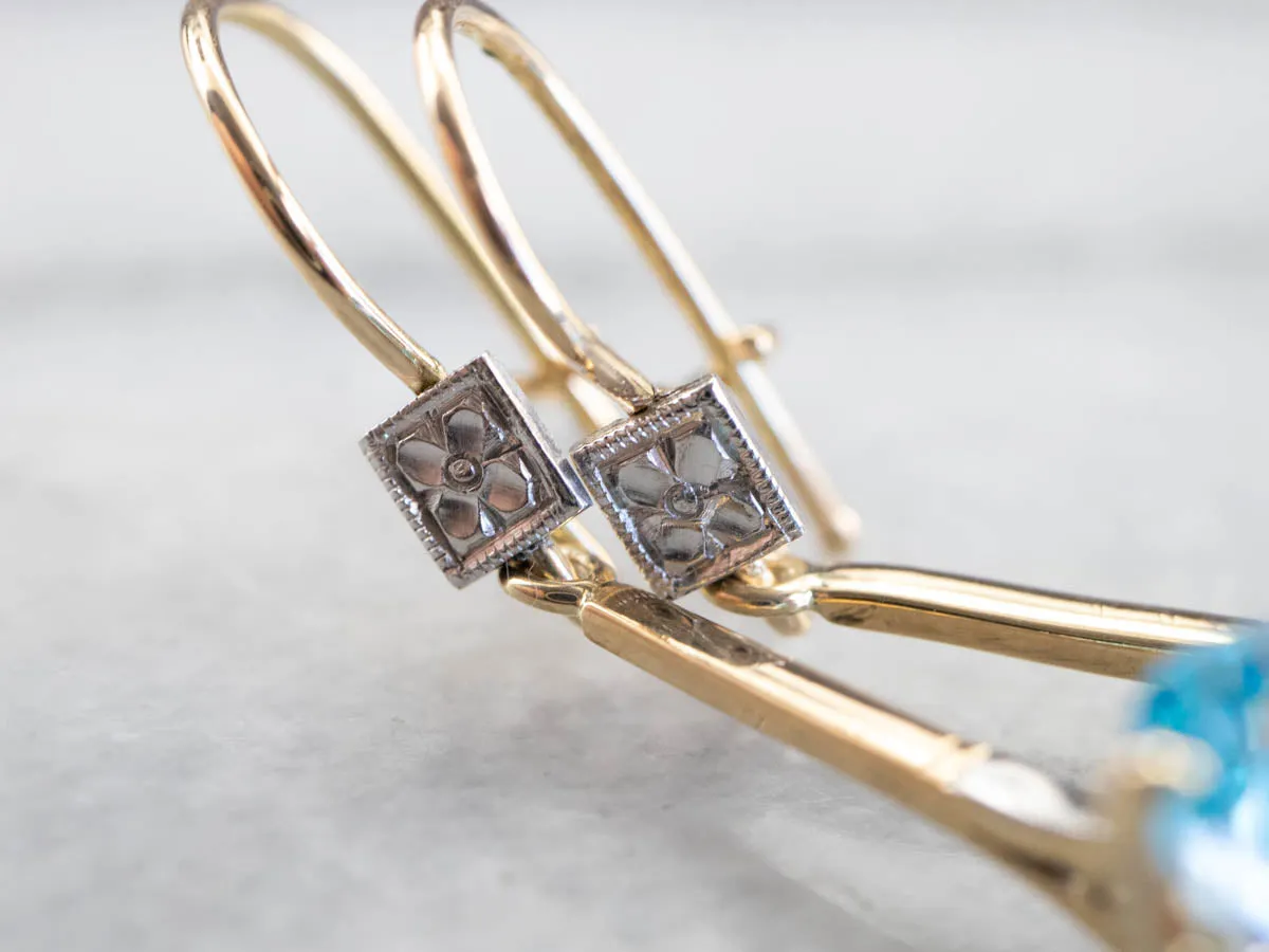 Floral Two Tone Gold Topaz Drop Earrings