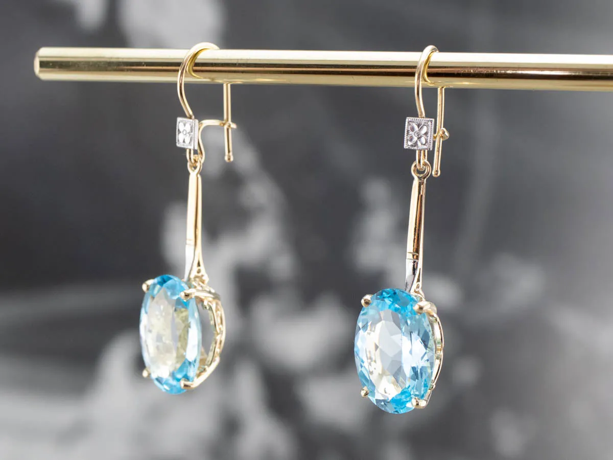 Floral Two Tone Gold Topaz Drop Earrings