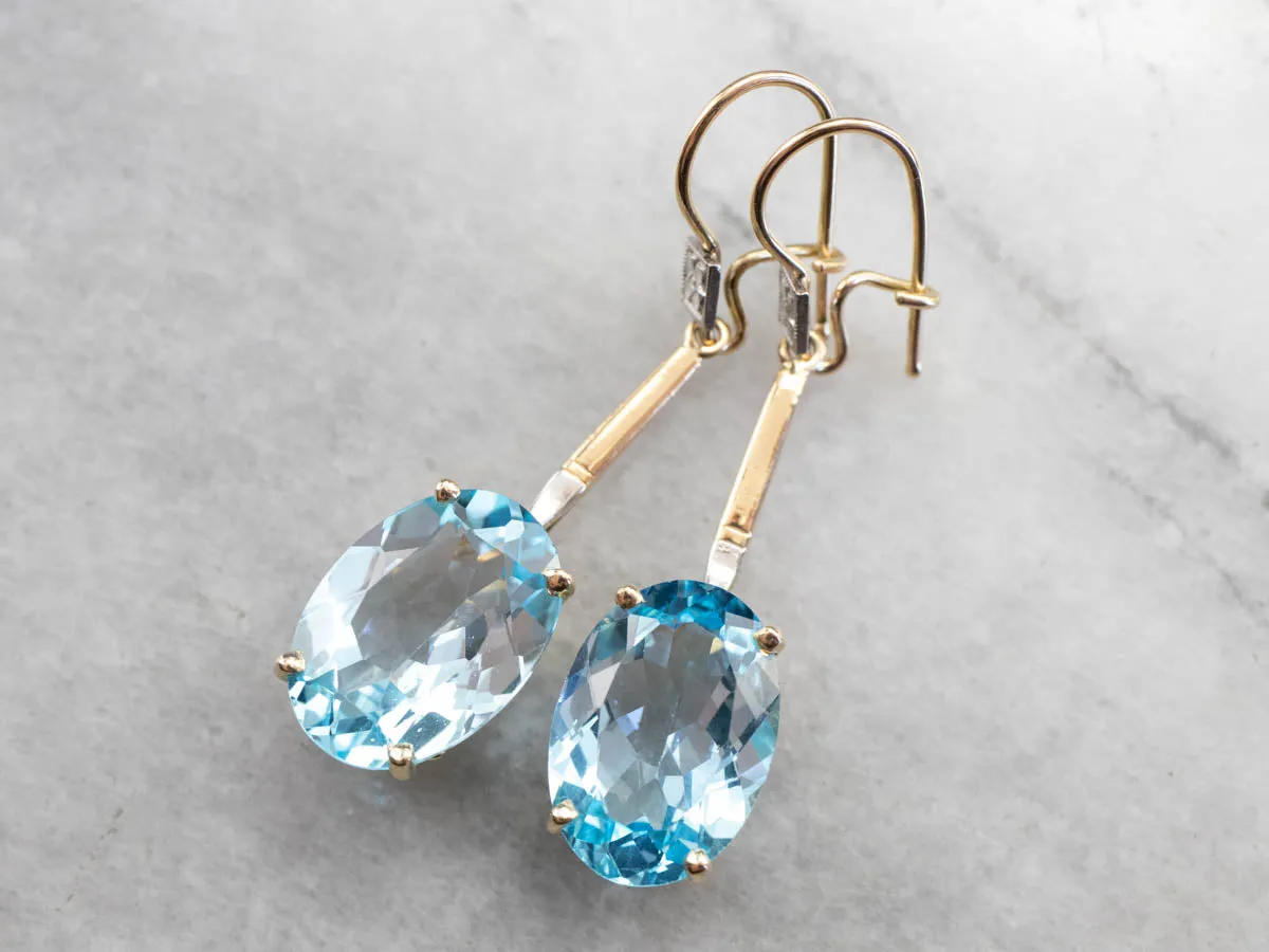 Floral Two Tone Gold Topaz Drop Earrings