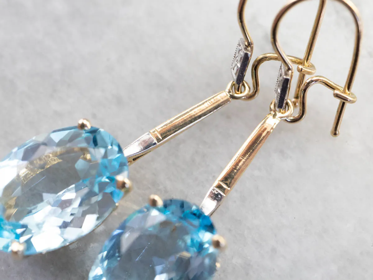 Floral Two Tone Gold Topaz Drop Earrings