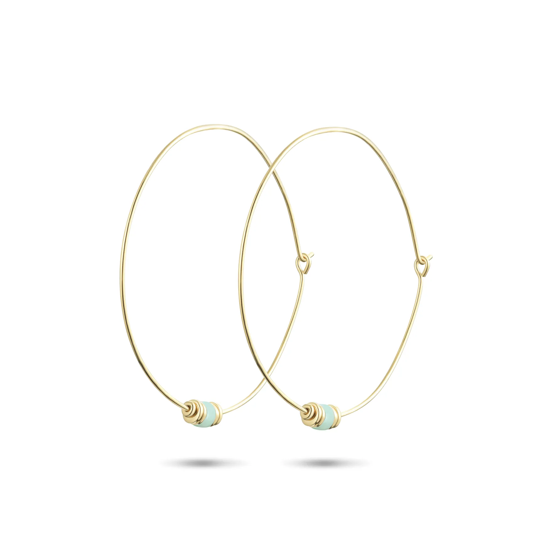 Gold earrings 18k yellow gold assembled with amazonite