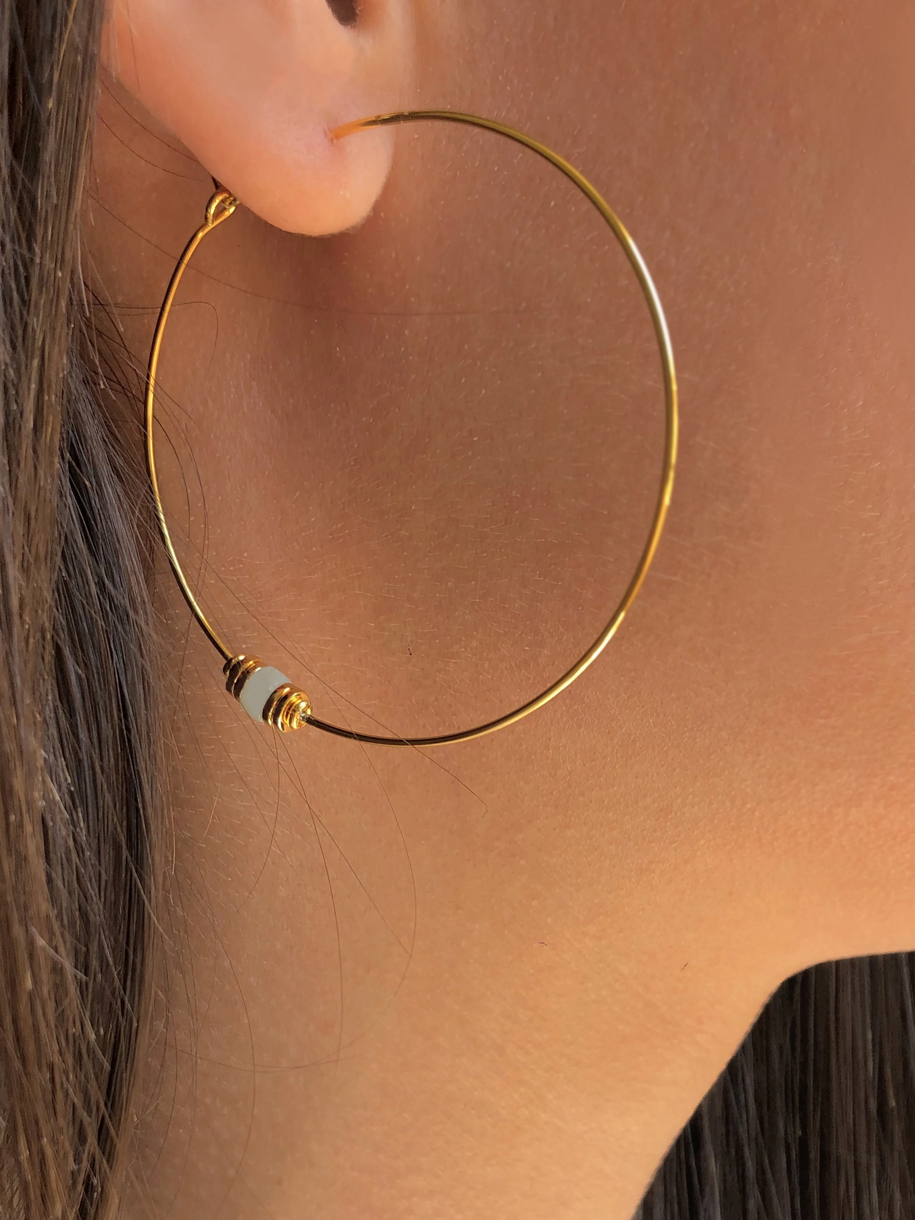 Gold earrings 18k yellow gold assembled with amazonite