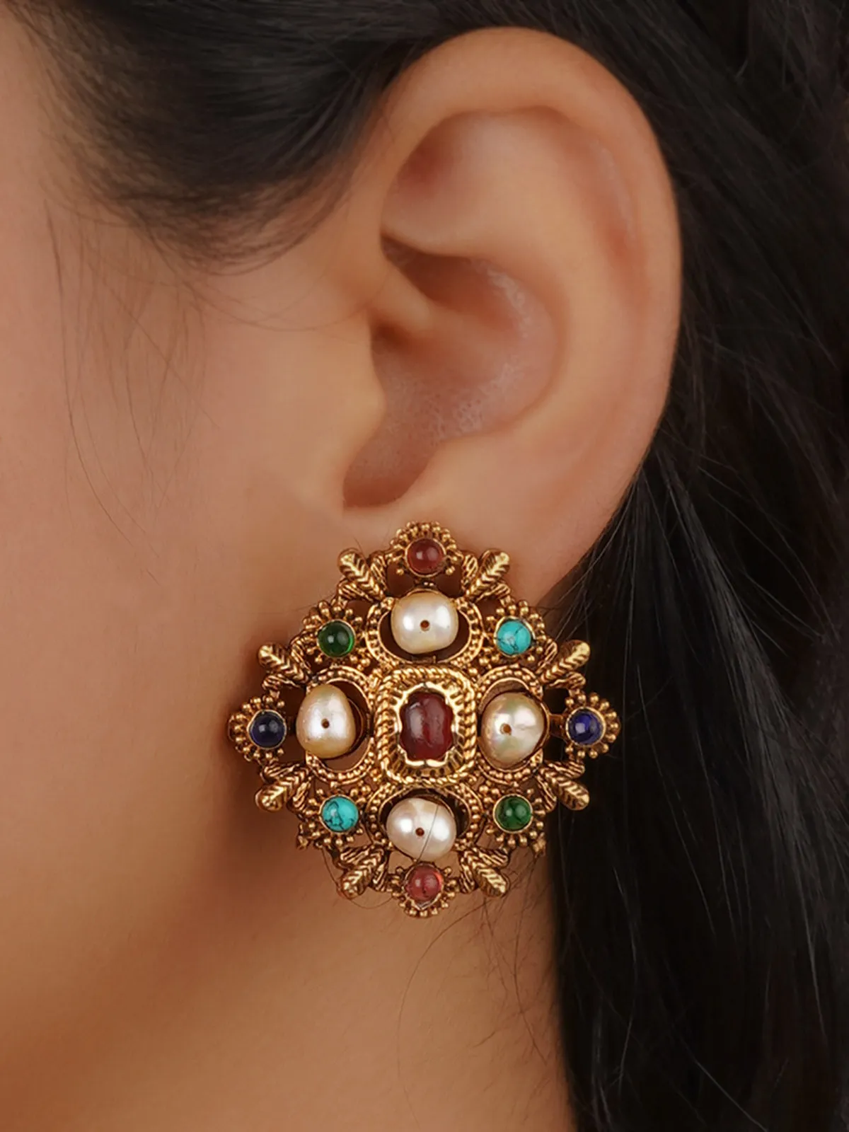 Gold Plated Navratna Earrings - NR-EAR3