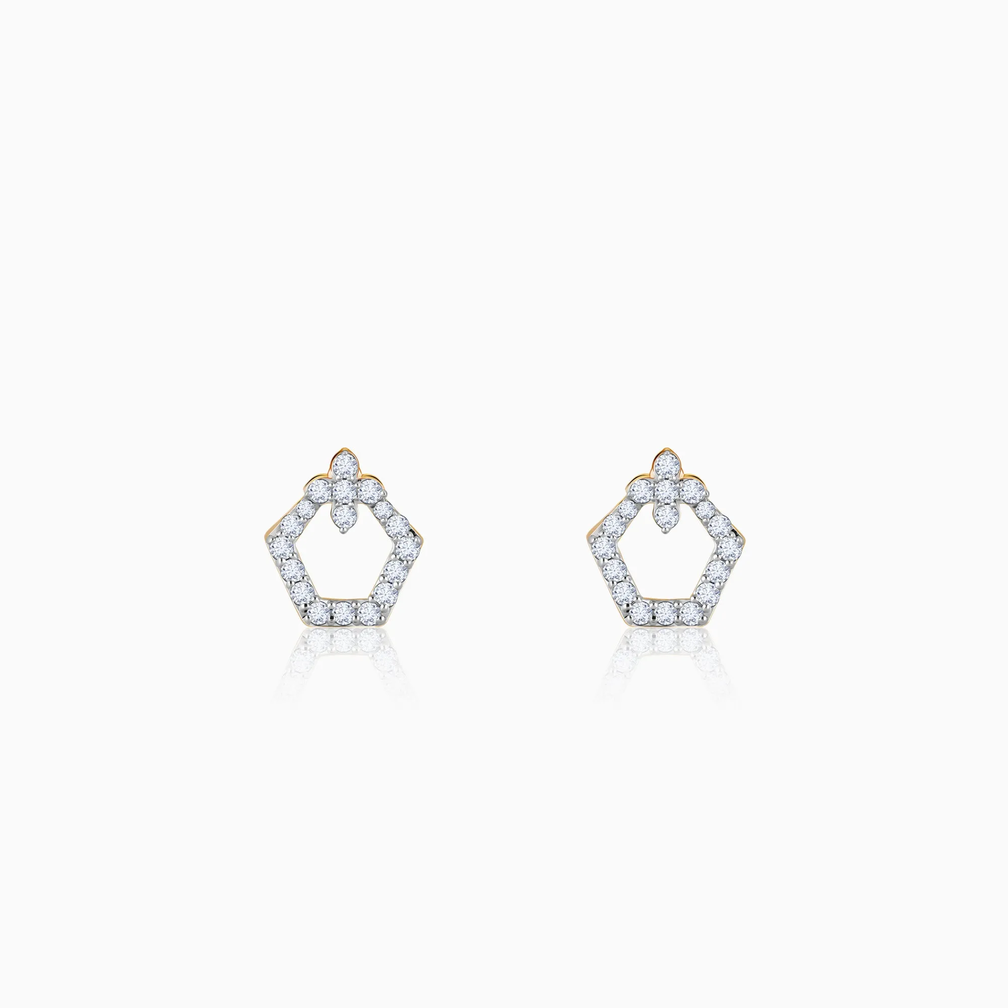 Gold Polygon Charm Diamond Earrings