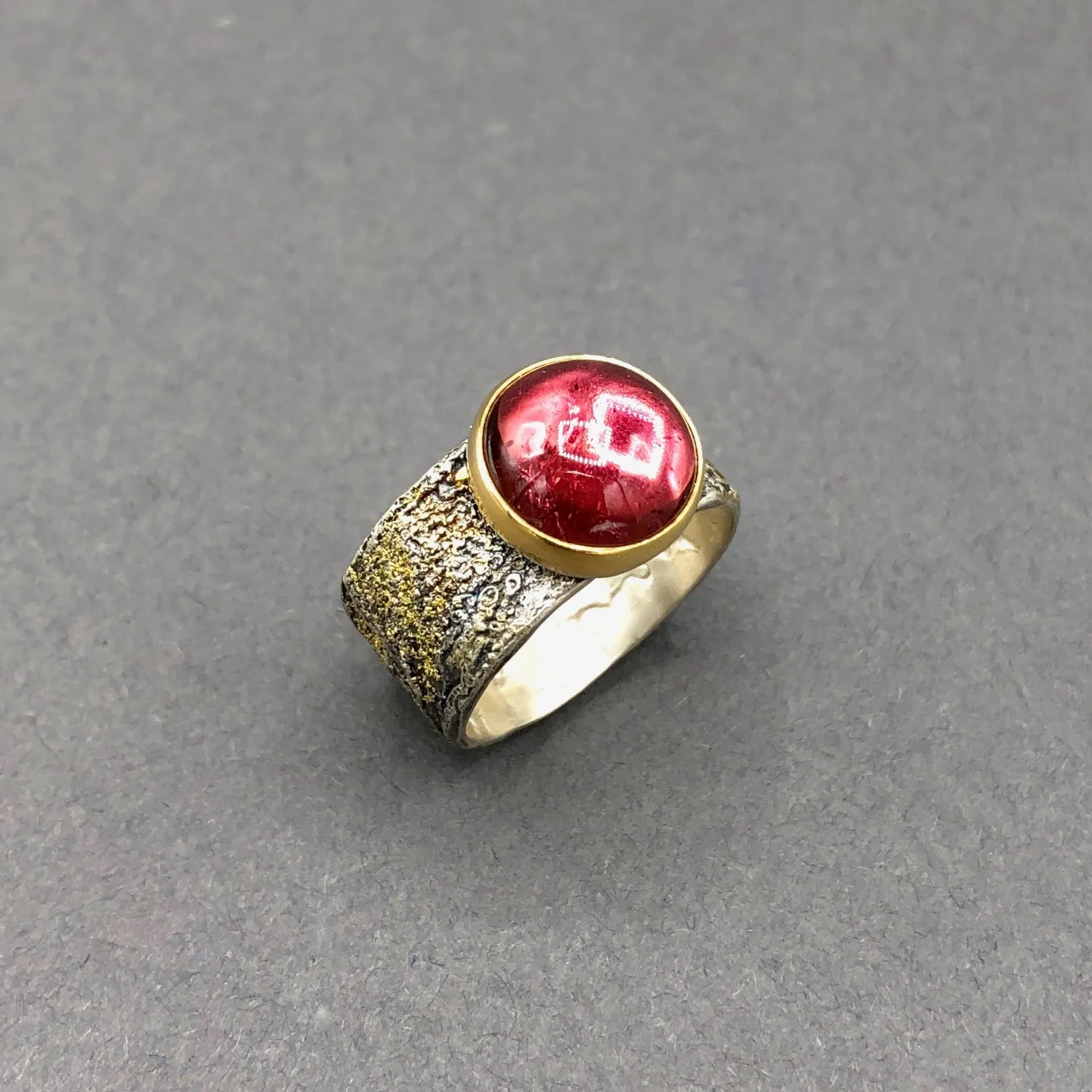 Golden Sunset Warm Pink Tourmaline Cabochon Ring