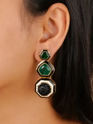 Green Color Gold Plated Contemporary Earrings - CC-EAR9GR