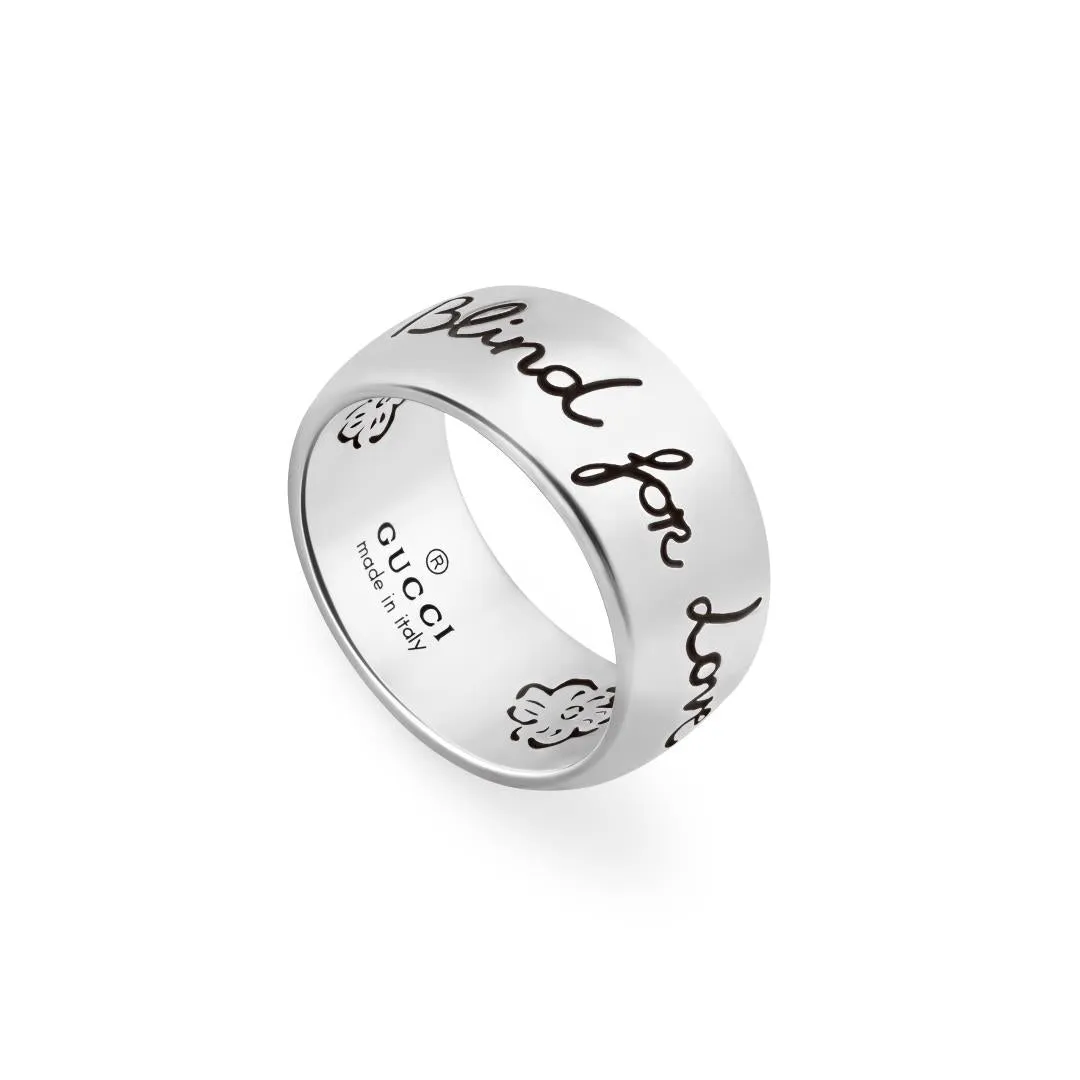 Gucci Blind For Love Sterling Silver Engraved 9mm Ring D