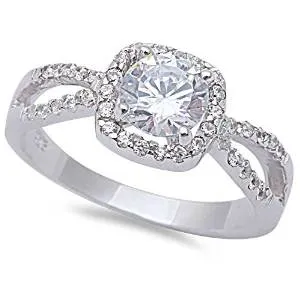 Halo Styled Sterling Silver Engagement Ring - 08AB58