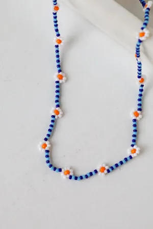 Haven Blue Beaded Daisy Necklace