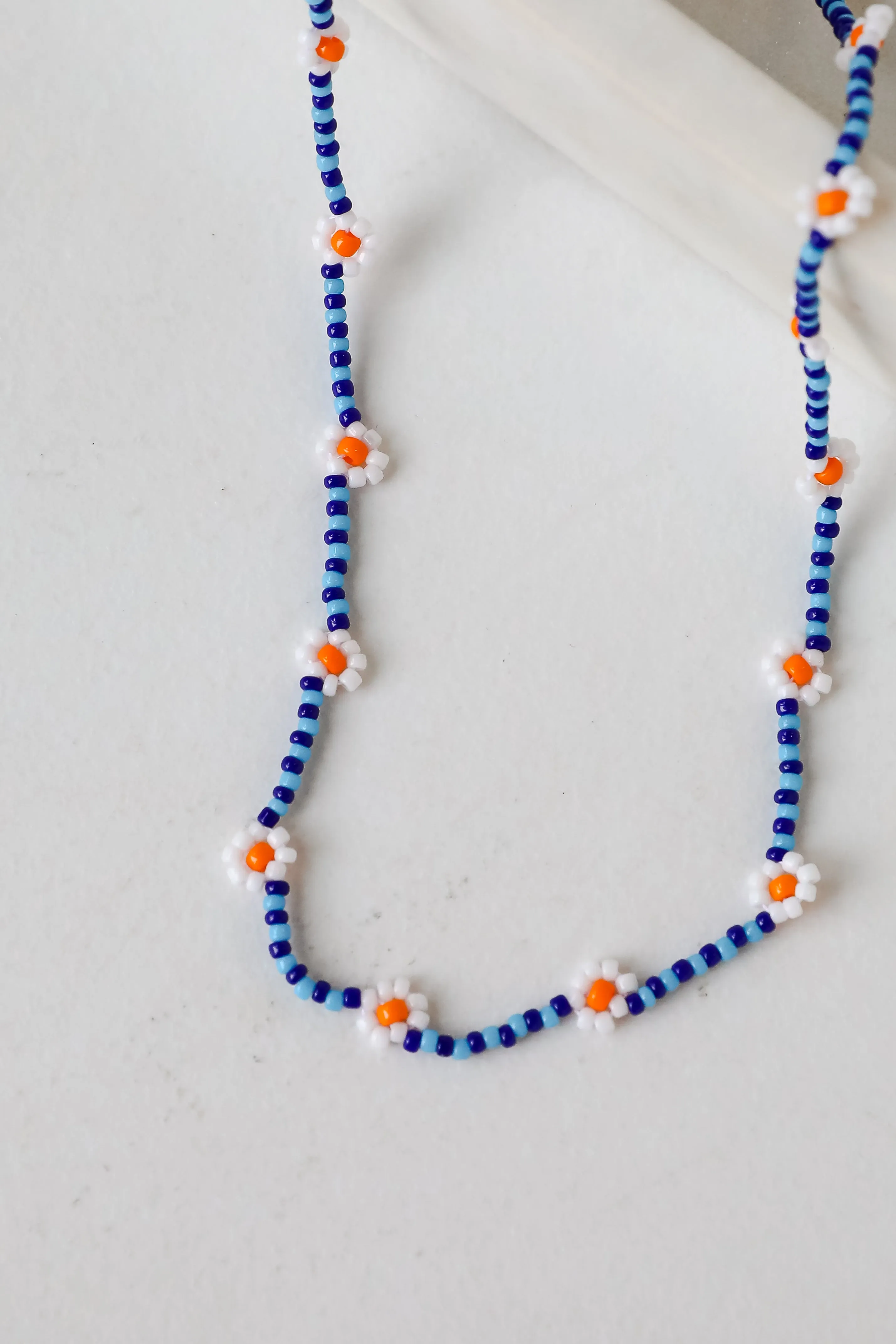 Haven Blue Beaded Daisy Necklace
