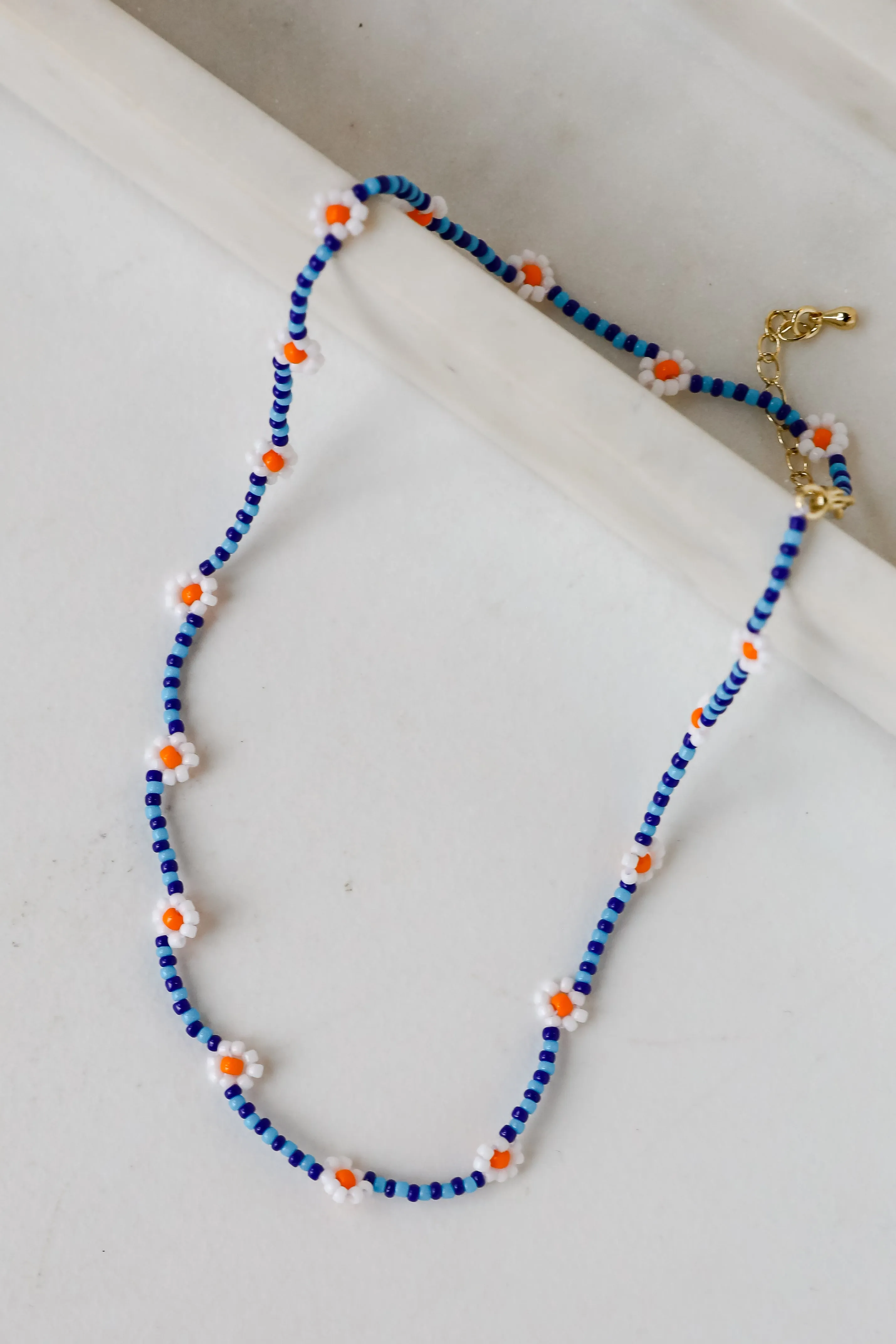 Haven Blue Beaded Daisy Necklace