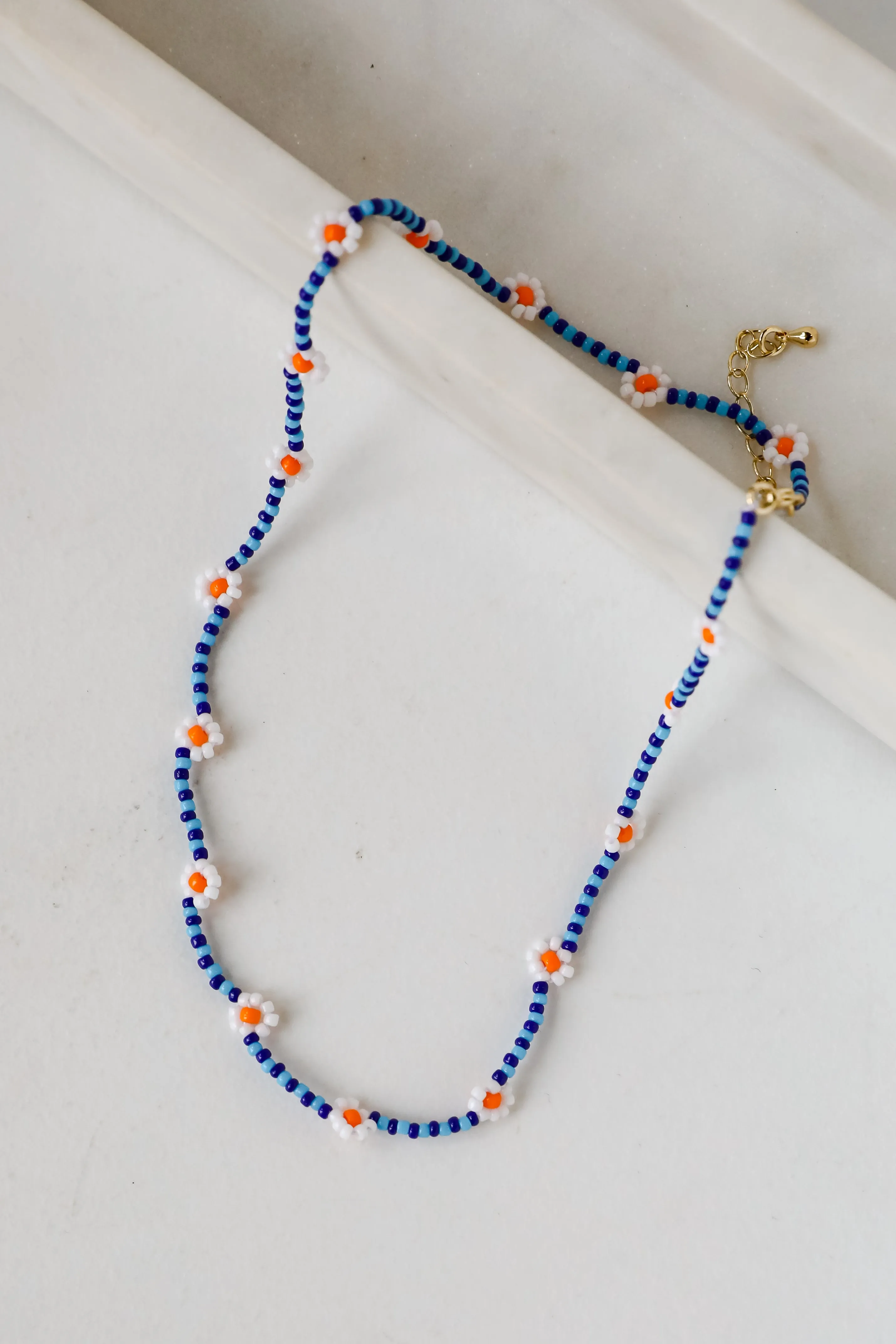 Haven Blue Beaded Daisy Necklace