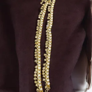 Hira Collections Traditional Gold Plated Pearls Austrian Stones Payal Anklets