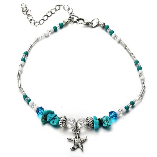 IF ME Bohemian Starfish Beads Stone Anklets for Women BOHO Silver Color Chain Bracelet on Leg Beach Ankle Jewelry 2018 NEW Gifts