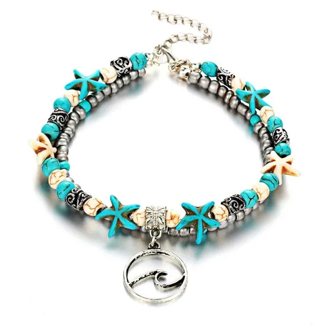 IF ME Bohemian Starfish Beads Stone Anklets for Women BOHO Silver Color Chain Bracelet on Leg Beach Ankle Jewelry 2018 NEW Gifts