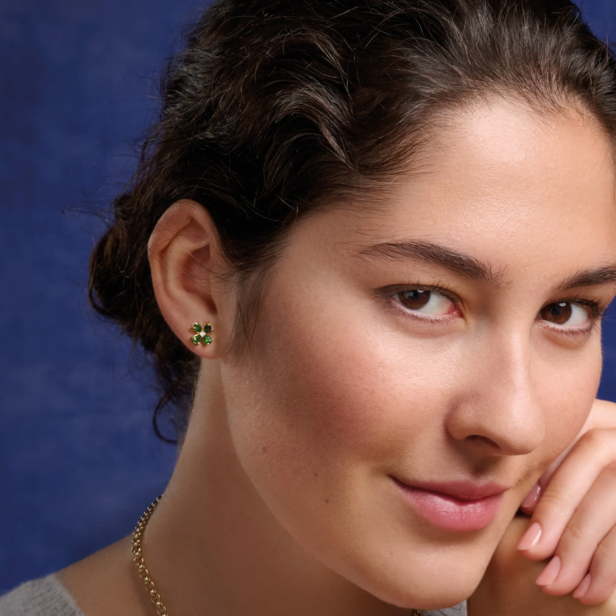 Klover Small Earrings Yellow Gold - Chrome Diopside & Diamond