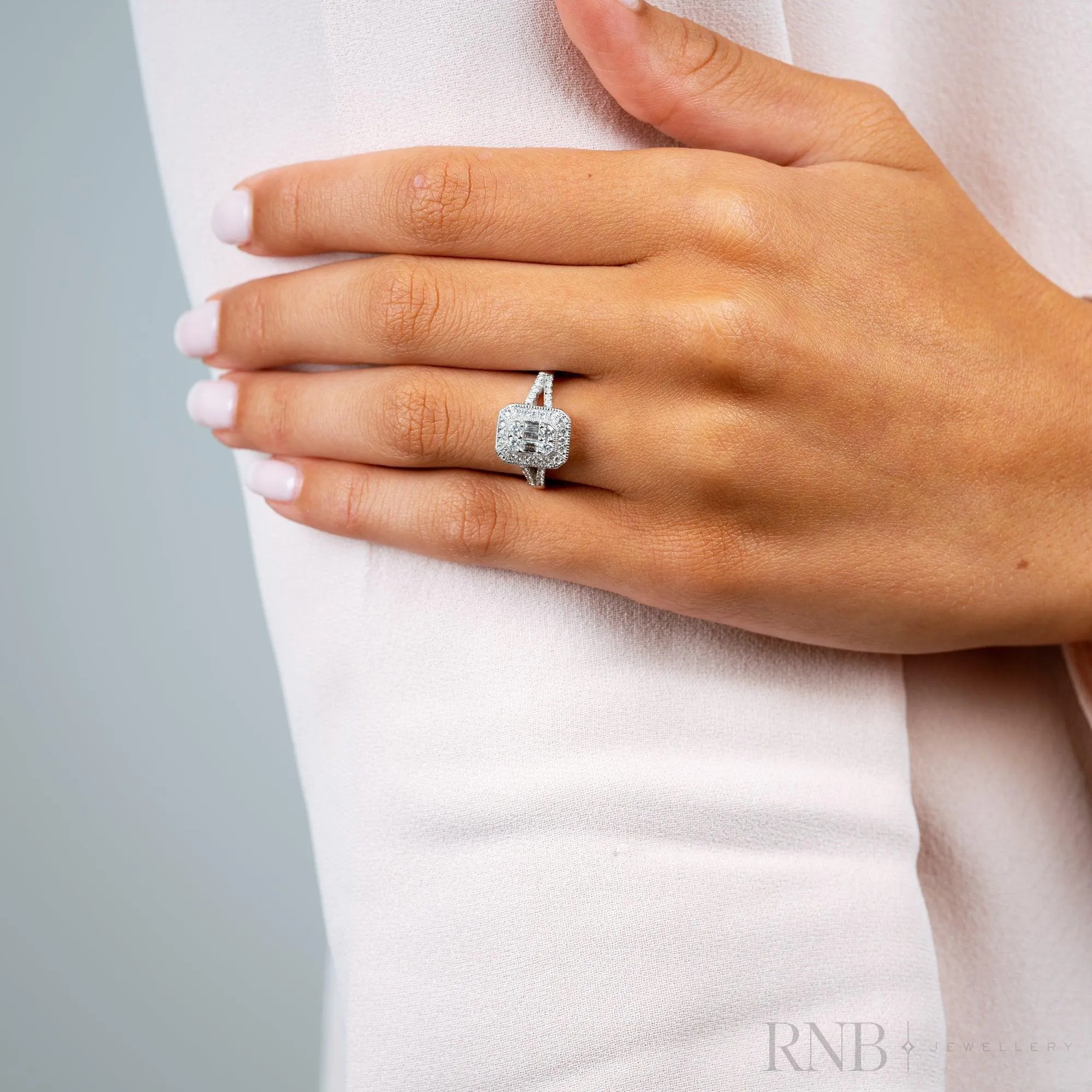 Large Illusion Emerald Shape Diamond Ring