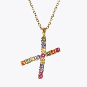 Letter Necklace X / Rainbow Combo