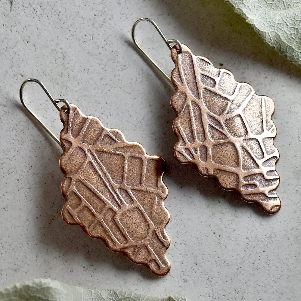 'Map of Paris' Copper Diamond Drop Earrings