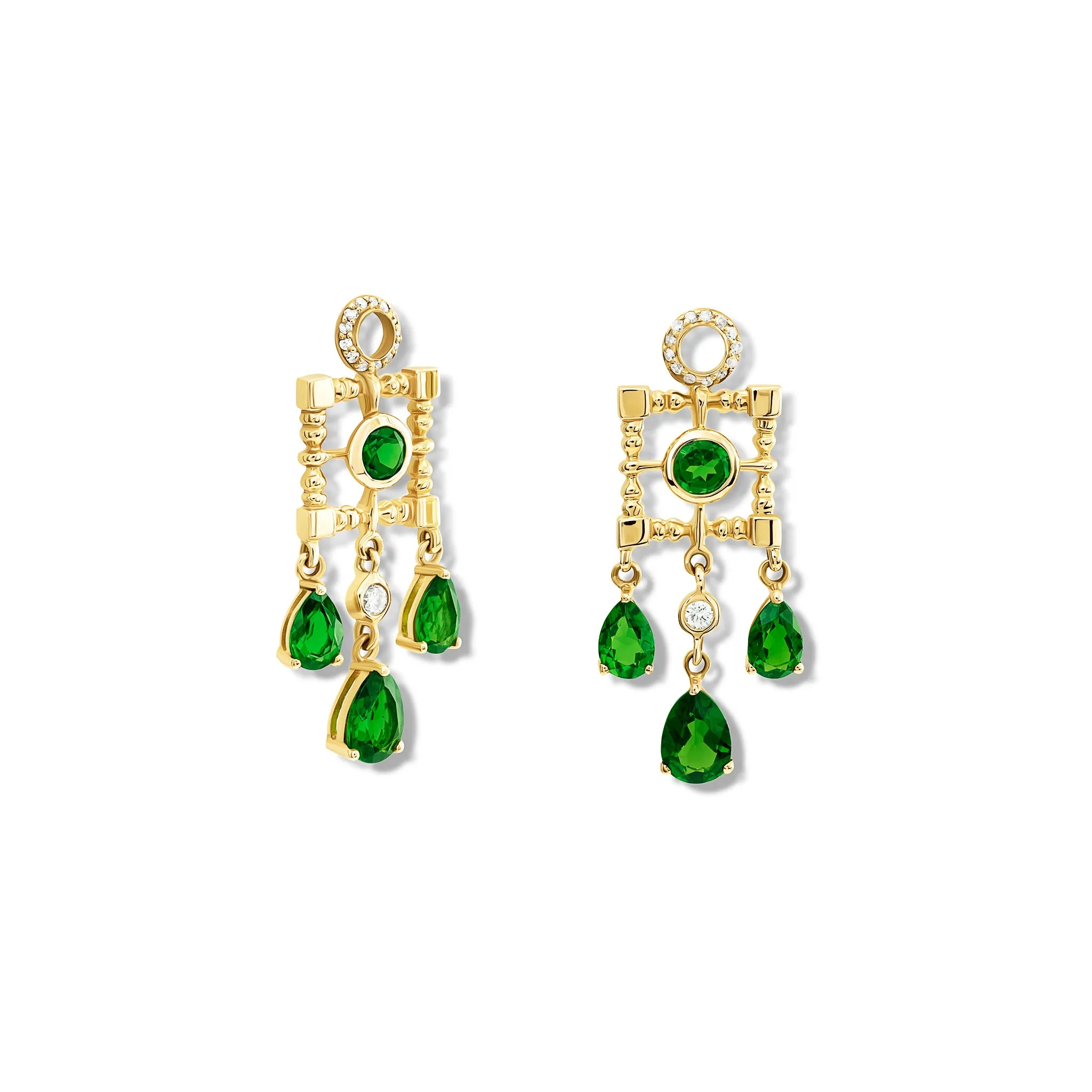 Mashrabiya Trellis Earring Drops Yellow Gold - Chrome Diopside & Diamond