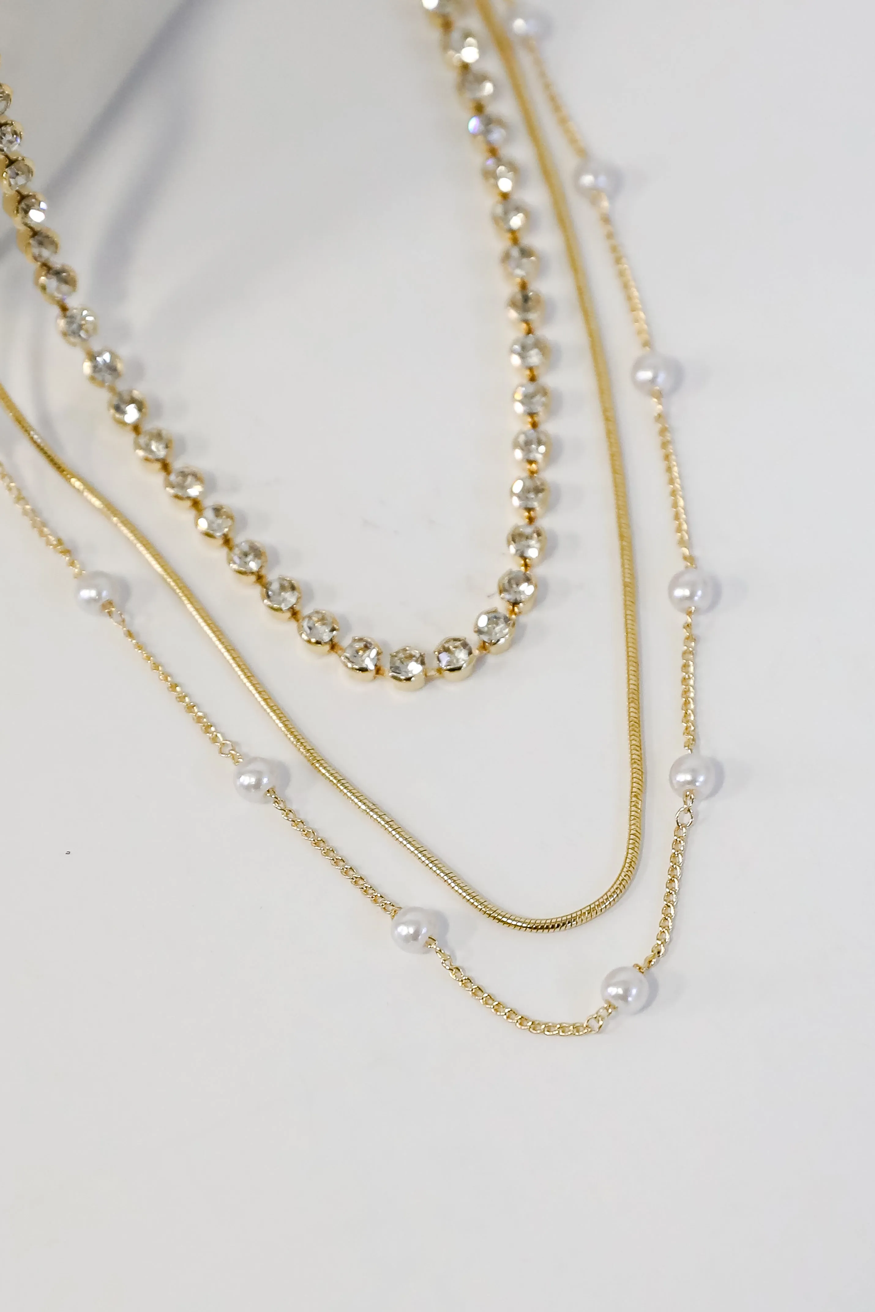 Melanie Gold Pearl   Rhinestone Layered Necklace