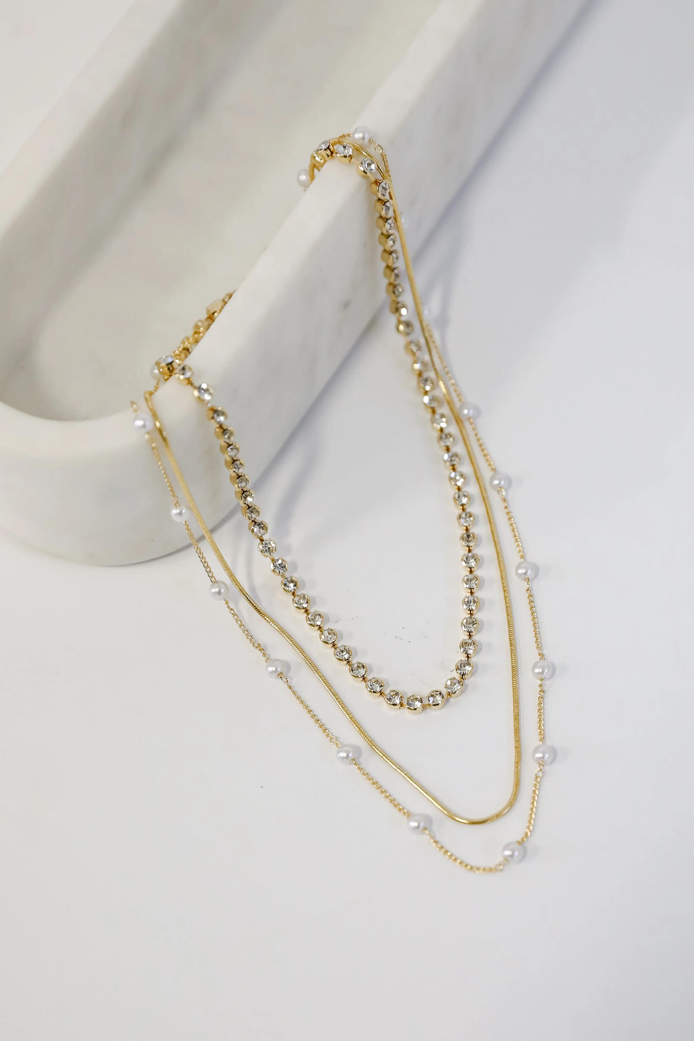 Melanie Gold Pearl   Rhinestone Layered Necklace