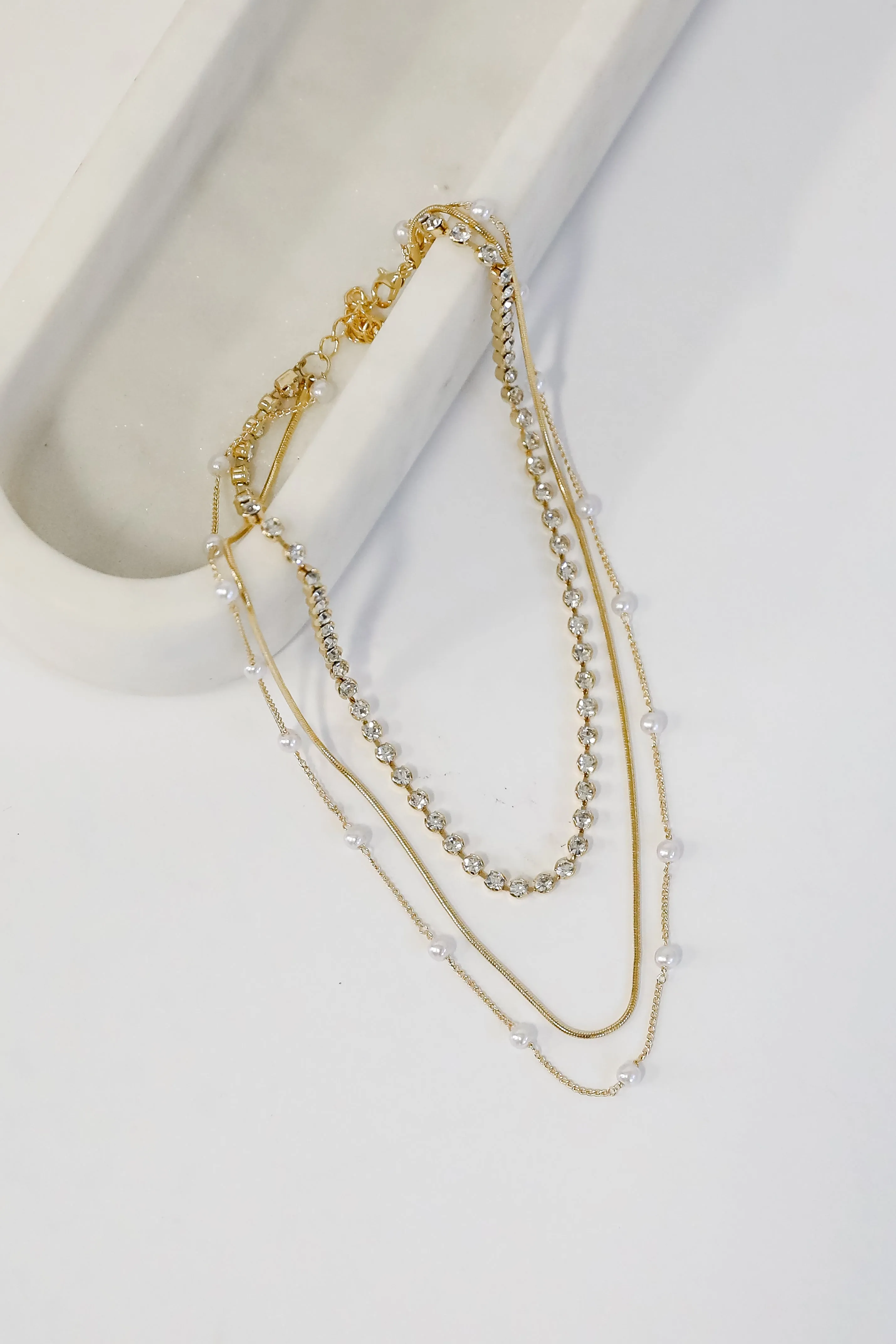 Melanie Gold Pearl   Rhinestone Layered Necklace