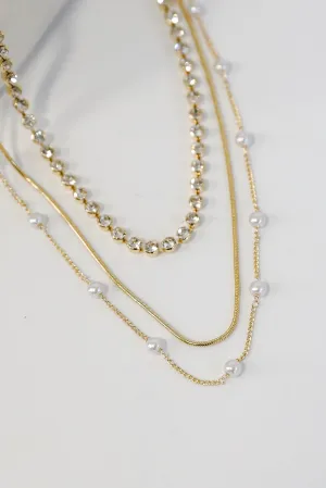Melanie Gold Pearl   Rhinestone Layered Necklace