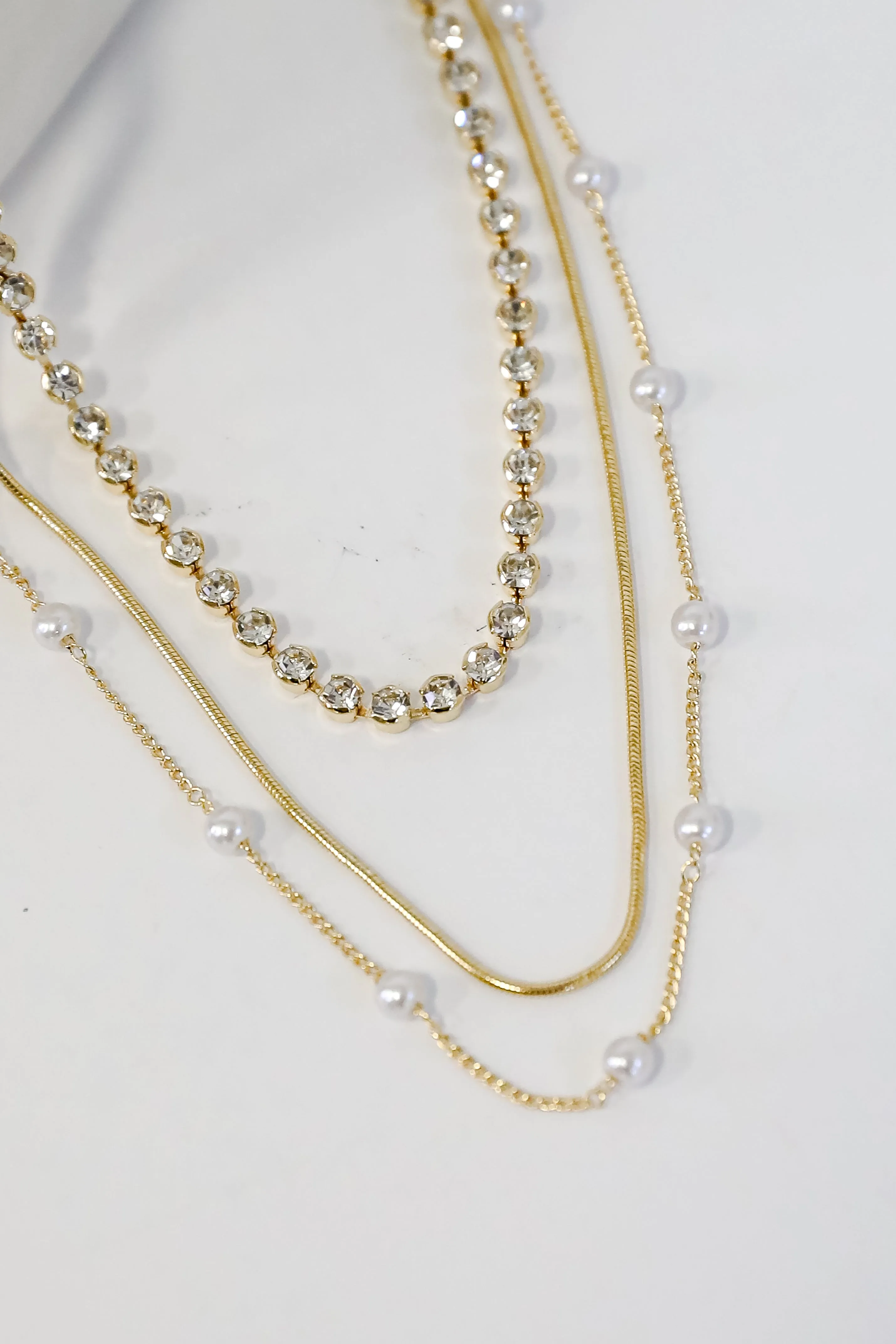 Melanie Gold Pearl   Rhinestone Layered Necklace