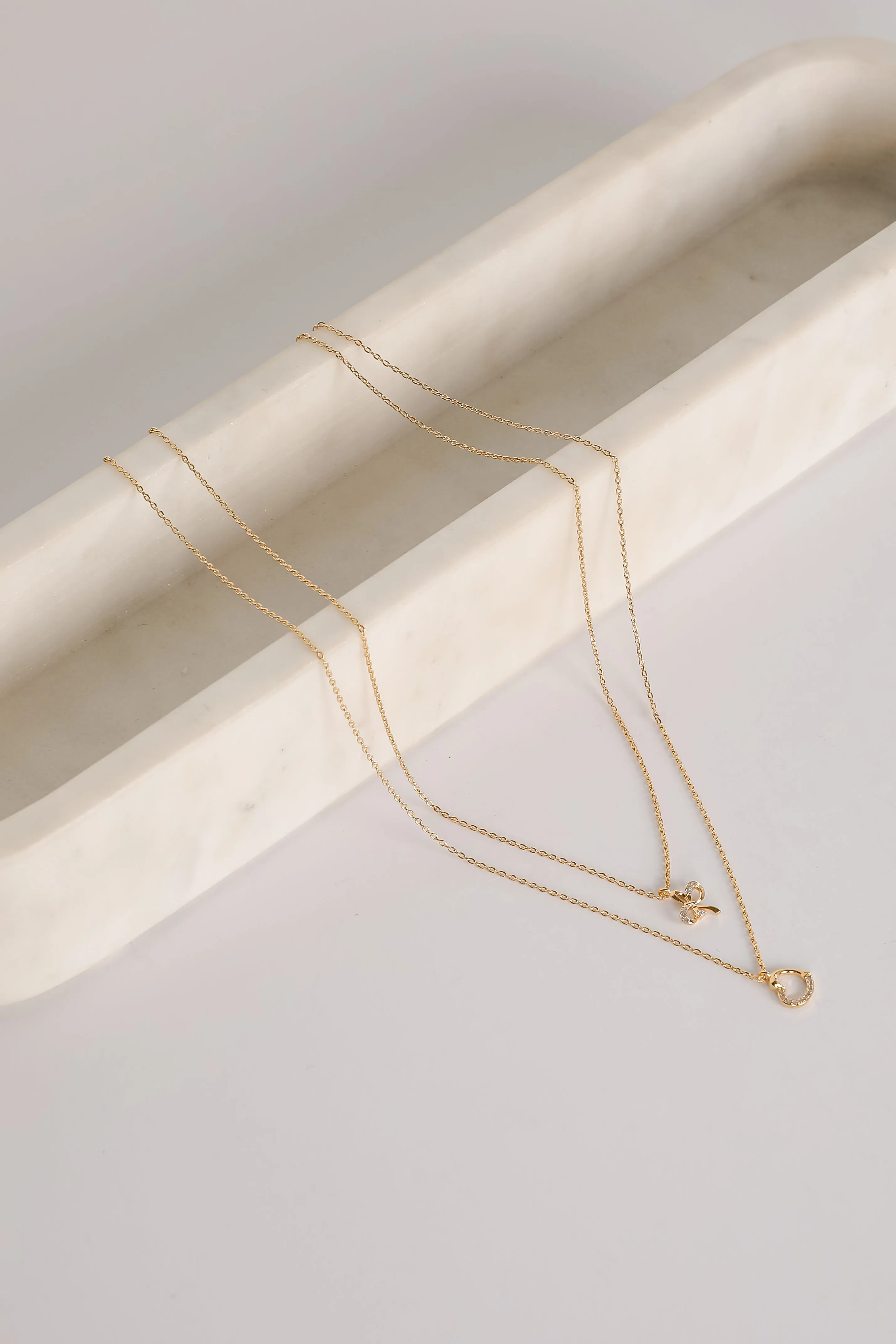 Monica Gold Heart Charm Layered Necklace