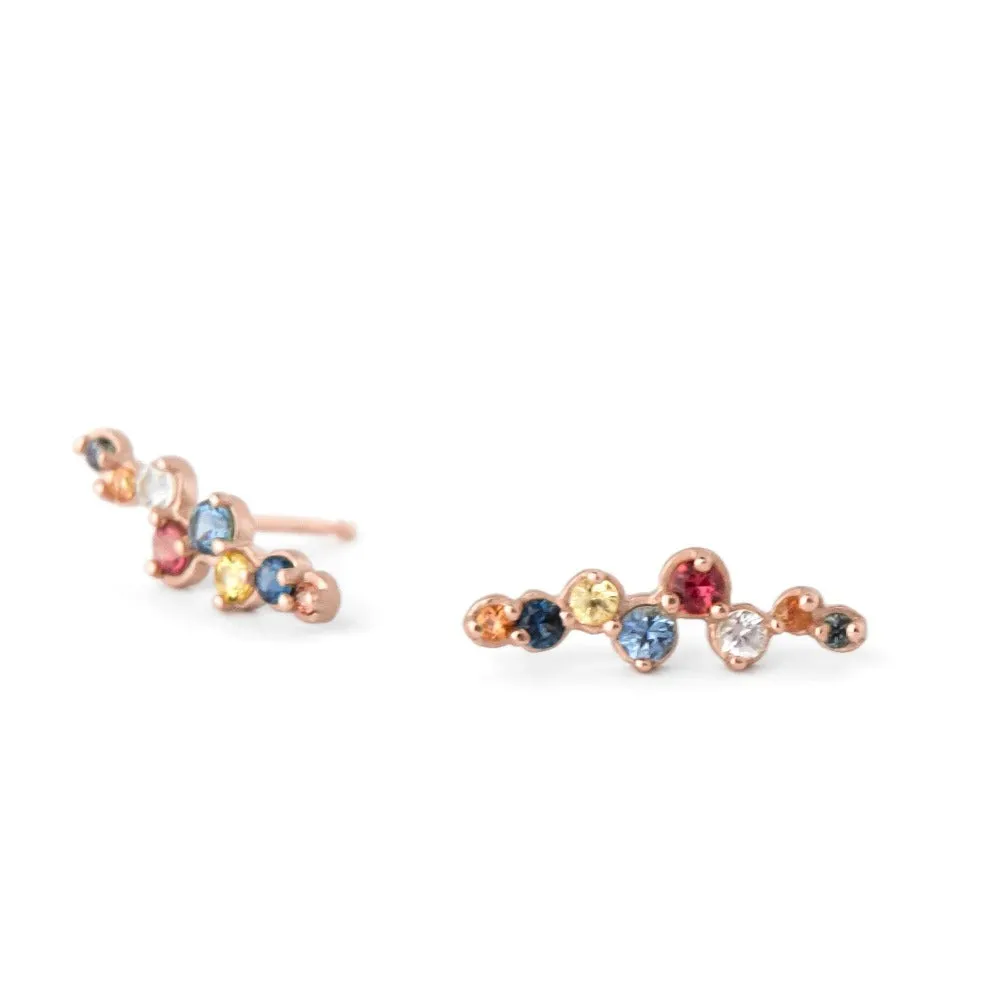 Multi Coloured Sapphire Climber Earrings
